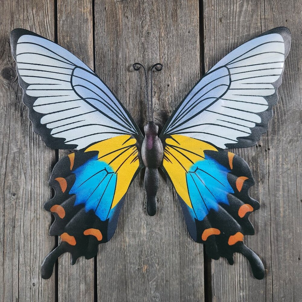 Yellow/Blue Swallowtail Metal Butterfly, Dim: 14" L x 12.5" H
